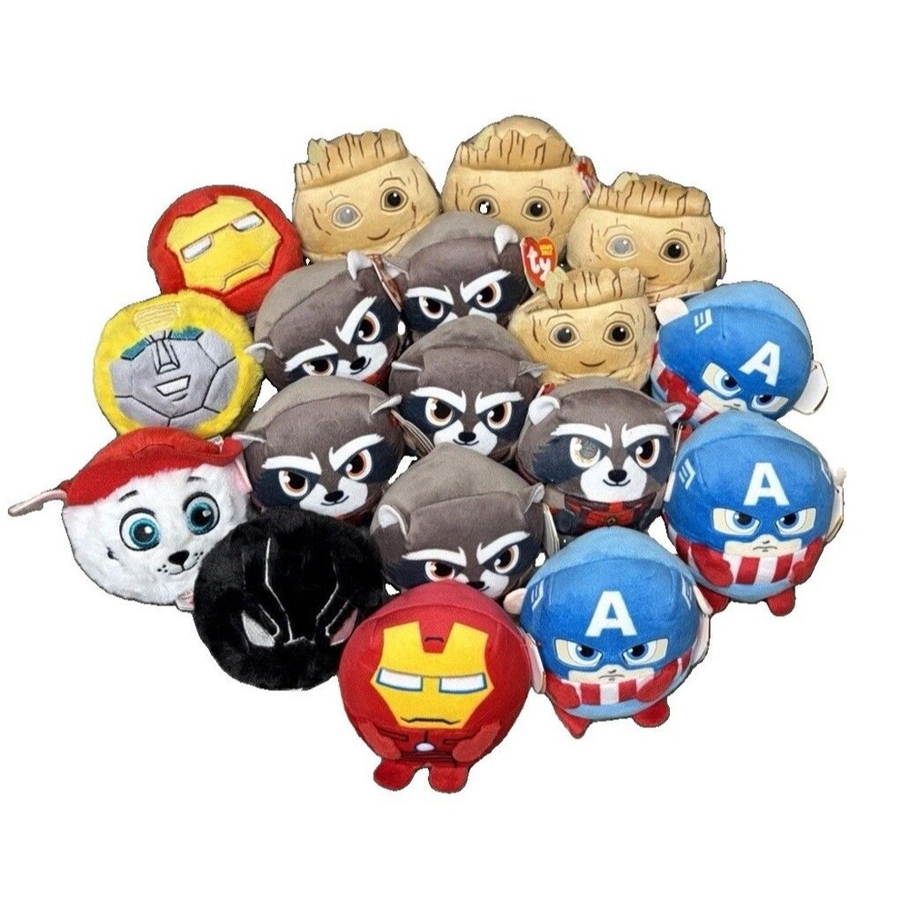 Lot Of 18 Ty Beanie Balls / Beanie Bouncers Marvel Captain America Black Panther